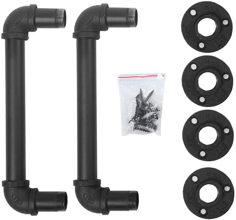 Black 12-inch industrial barn door handle by Teal Crius, made of high-quality metal for home decor and functional use.