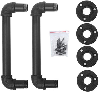 Black 12-inch industrial barn door handle by Teal Crius, made of high-quality metal for home decor and functional use.
