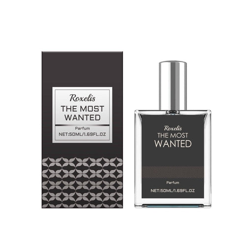 Carmine Juneberry Roxelis The Most Wanted Parfum Men bodycare product with sleek packaging and branding.