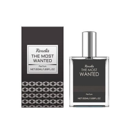 Carmine Juneberry Roxelis The Most Wanted Parfum Men bodycare bottle with sleek design and branding label.