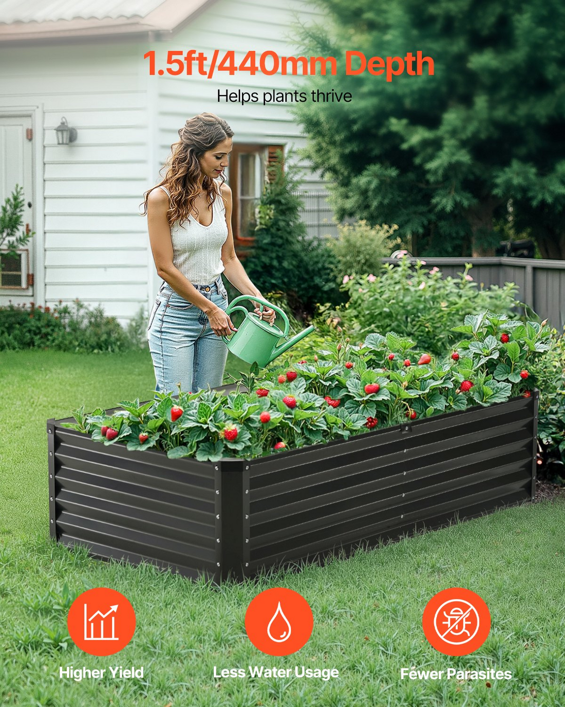 Start2Finish VEVOR Metal Raised Garden Bed, 6x3 ft galvanized planter box for vegetables, flowers, herbs, and succulents outdoors.