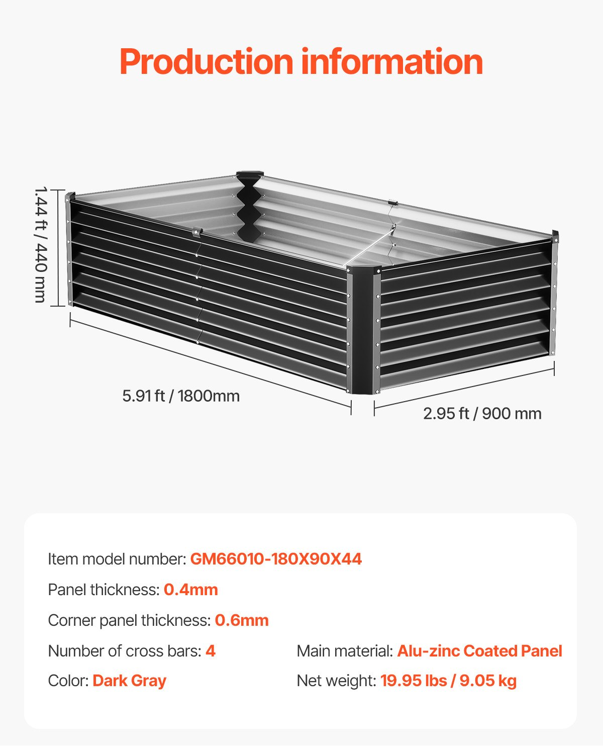 Start2Finish VEVOR metal raised garden bed, 6x3x1.5 ft galvanized planter box with open bottom for vegetables, flowers, and herbs.