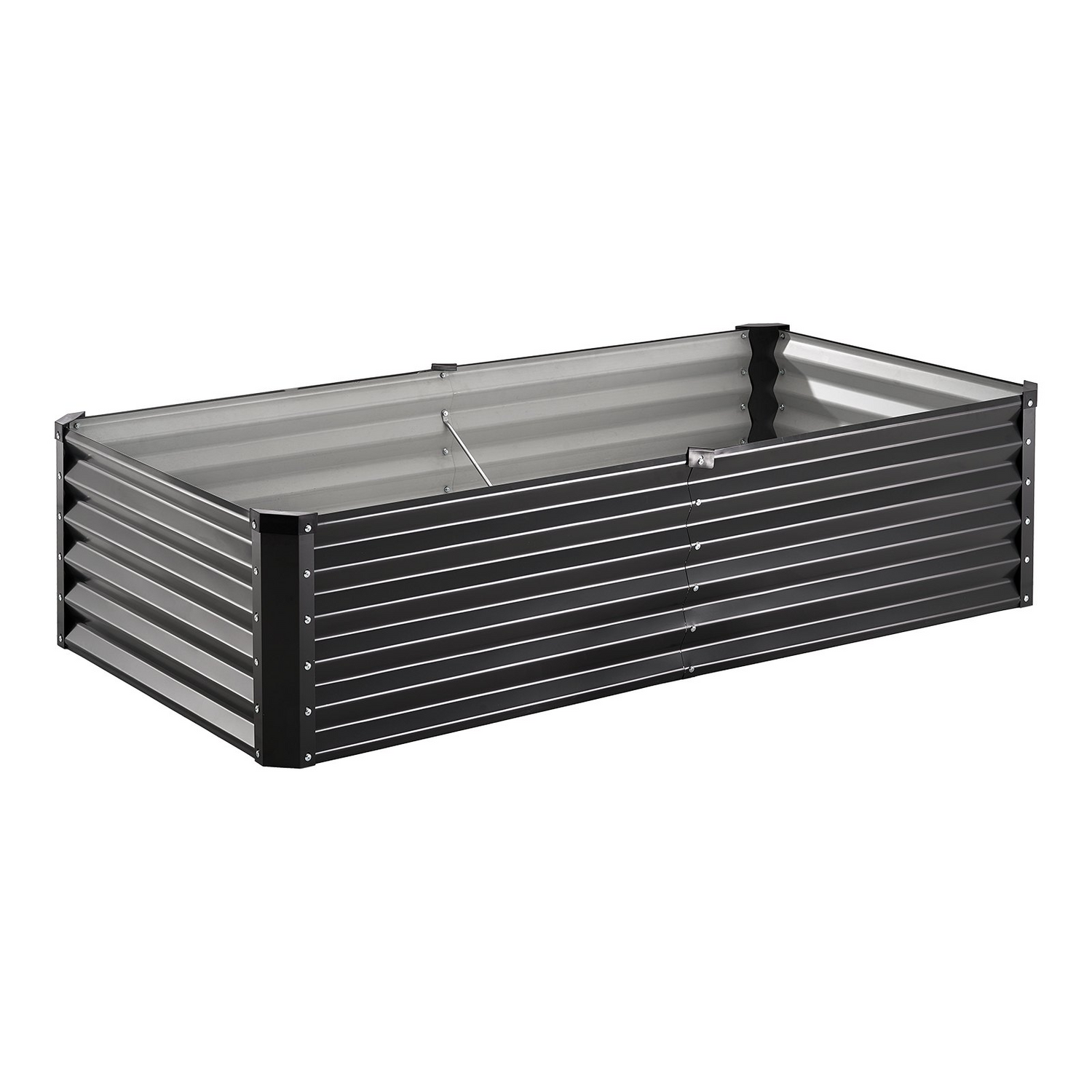 Start2Finish VEVOR metal raised garden bed, 6x3x1.5 ft galvanized planter box with open bottom for vegetables, flowers, and herbs.