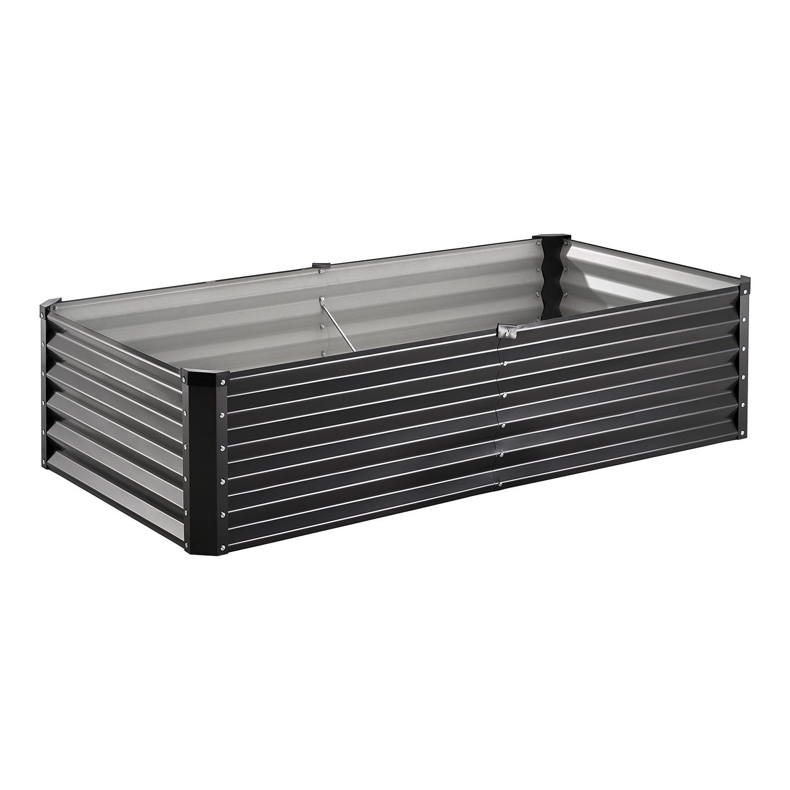 Start2Finish VEVOR metal raised garden bed, 6x3x1.5 ft galvanized planter box with open bottom for vegetables, flowers, and herbs.
