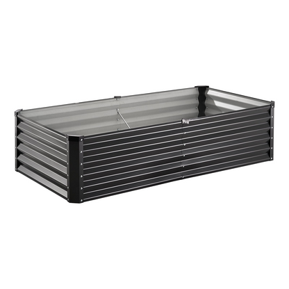 Start2Finish VEVOR metal raised garden bed, 6x3x1.5 ft galvanized planter box with open bottom for vegetables, flowers, and herbs.