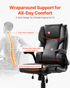 Start2Finish VEVOR ergonomic office chair with lumbar support, flip-up armrests, PU leather, height adjustment, and reclining feature.