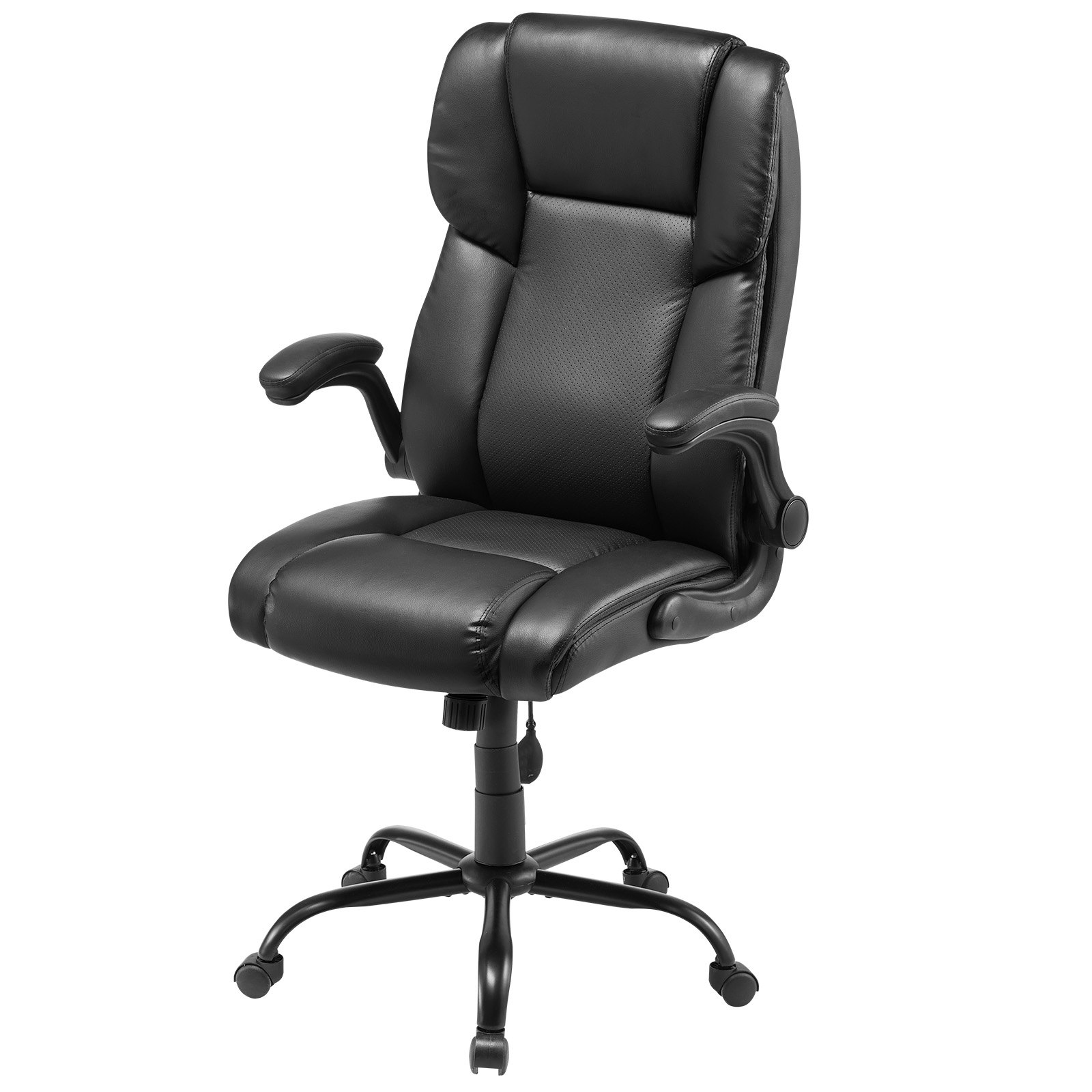 Start2Finish VEVOR executive office chair with lumbar support, flip-up armrests, PU leather, and adjustable height for ergonomic comfort.