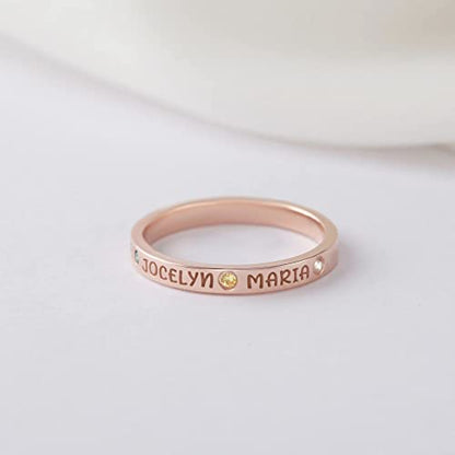 Green Millie personalized mom ring with engraved kids&