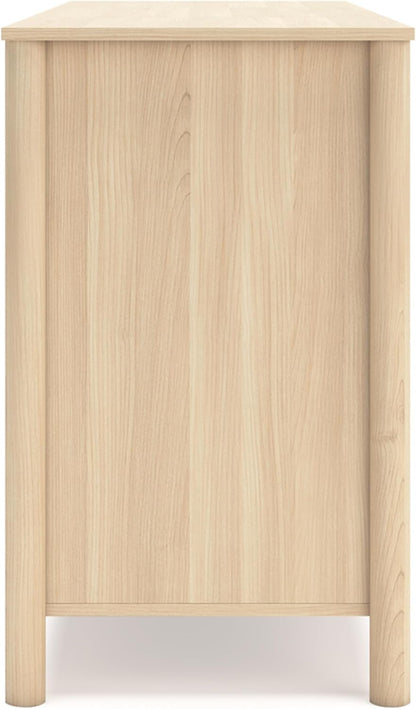 Light brown Peach Maple six-drawer bedroom dresser with sleek furniture design and ample storage space.