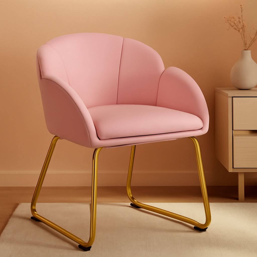 Modern PU Leather Armchair Flower With Golden Legs Pink