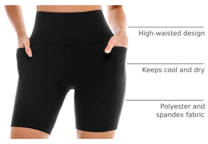 Leafigure 2 Pack Womens Biker Shorts with Pockets 6" | High Waisted, Tummy Control, Running, Gym, Workout, Yoga Shorts