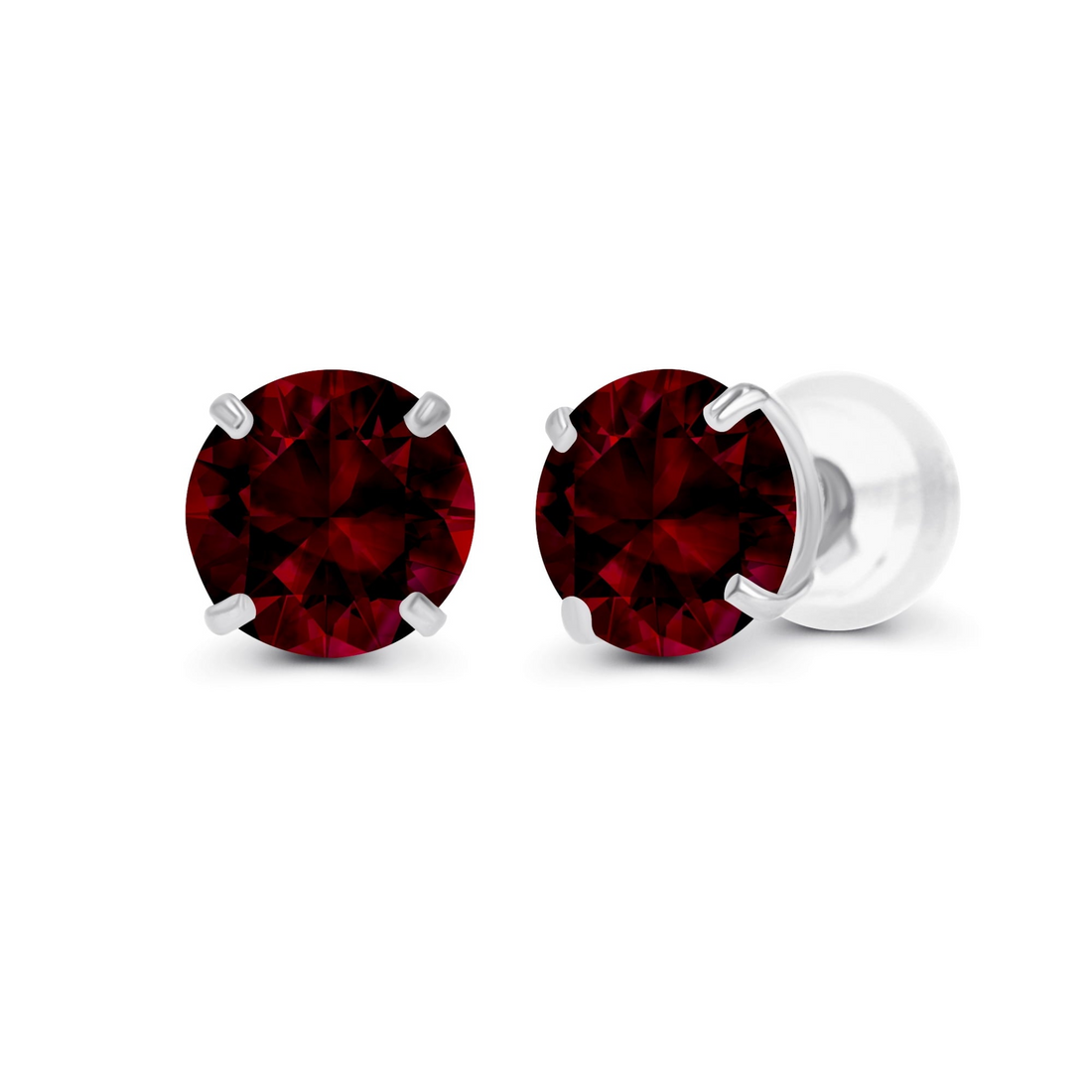 Natural red garnet stud earrings in 14K white gold, handcrafted jewelry featuring 2.00 CTW gemstones.