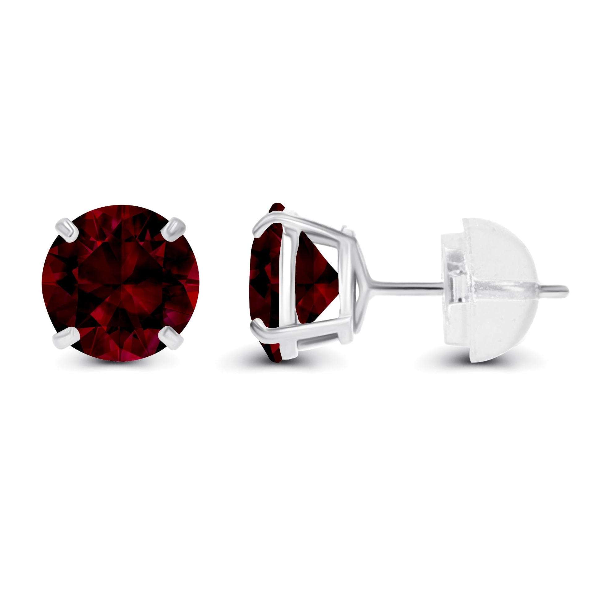 Natural red garnet stud earrings in 14K white gold featuring two 2.00 CTW gemstones, handcrafted in the USA.