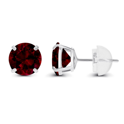 Natural red garnet stud earrings in 14K white gold featuring two 2.00 CTW gemstones, handcrafted in the USA.