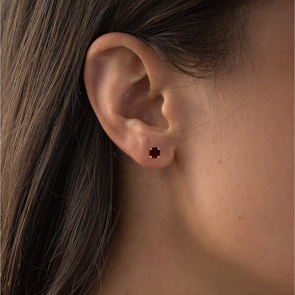 Natural red garnet stud earrings in 14K white gold, handcrafted jewelry with 2.00 CTW in a close-up image