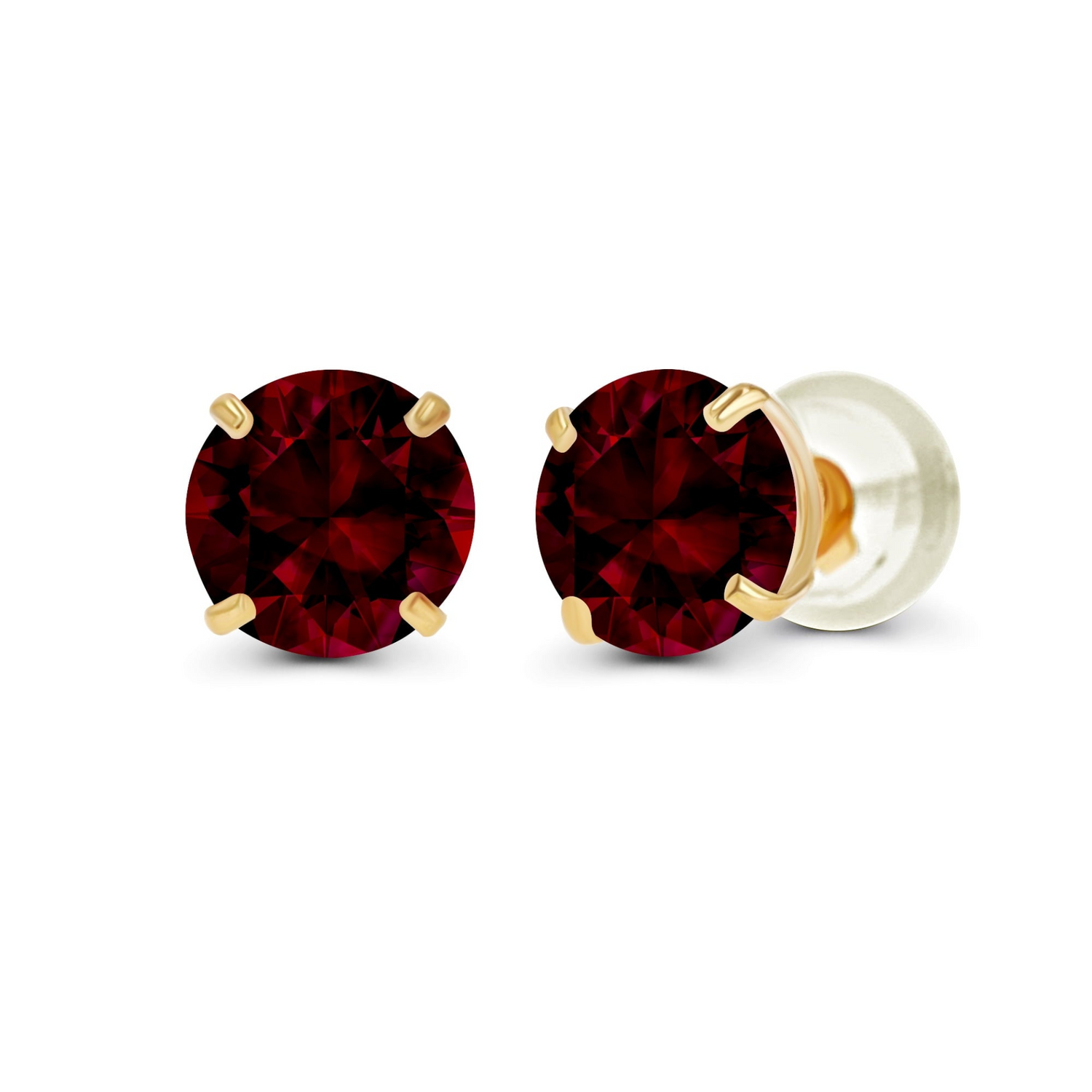 Natural red garnet stud earrings in 14K yellow gold, handcrafted USA, featuring 2.00 carats of vibrant gemstones.