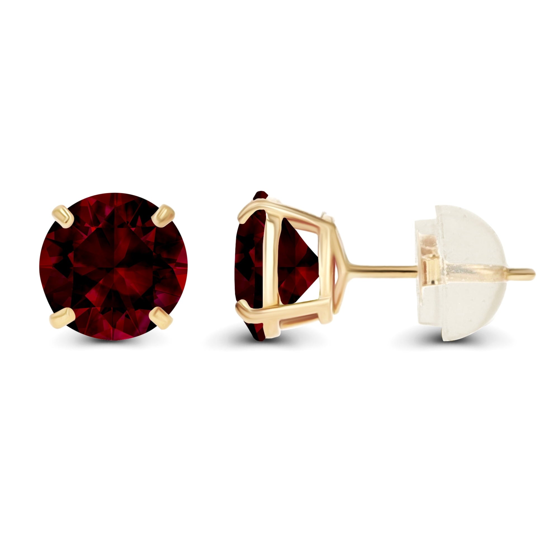 Natural red garnet stud earrings in 14K yellow gold with handcrafted details, featuring 2.00 carats total weight.