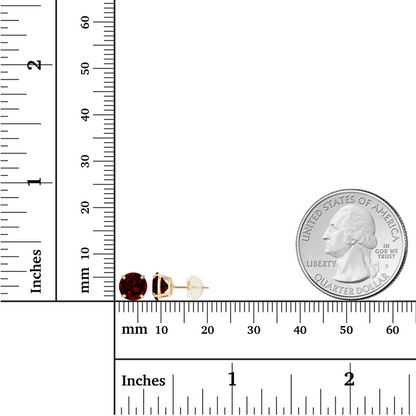 Natural red garnet stud earrings in 14K yellow gold, handcrafted USA, featuring 2.00 CTW red garnets in a classic setting.