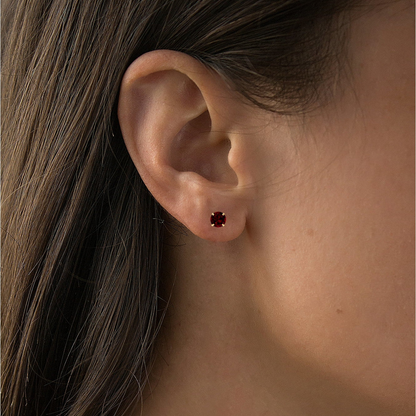 Natural red garnet stud earrings in 14K yellow gold, handcrafted USA, featuring 2.00 CTW vibrant gemstone jewelry.