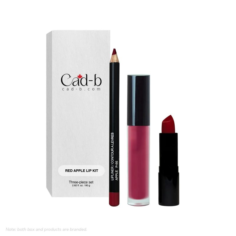 Start2Finish Red Apple Red Lip Kit with paraben-free, cruelty-free red lip products, including lipstick and gloss, in sleek packaging.