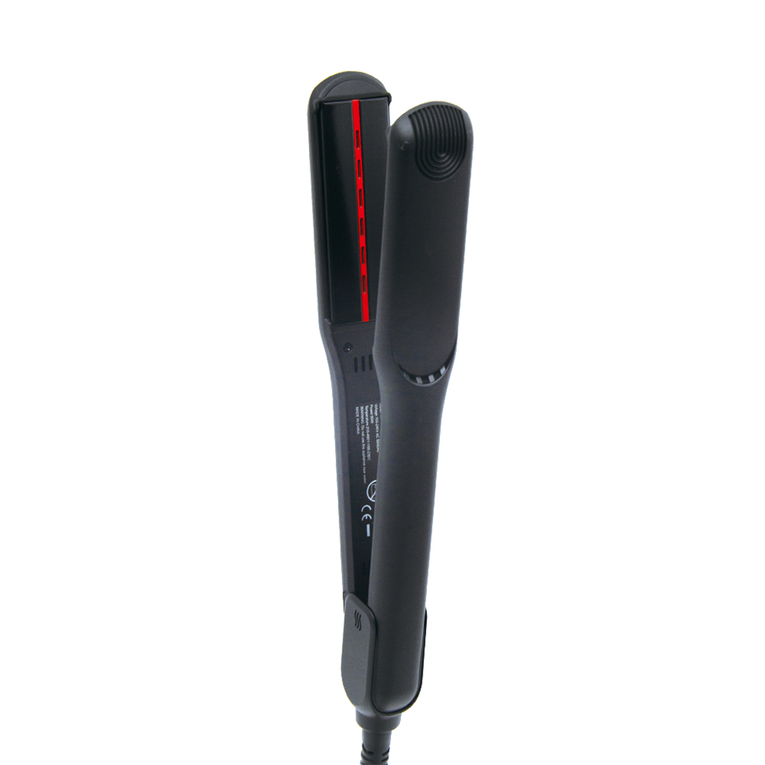 InfraGlam Hair Illuminator Iron by BimeBeauty, a sleek hair styling tool with ceramic plates for shiny, smooth hair.