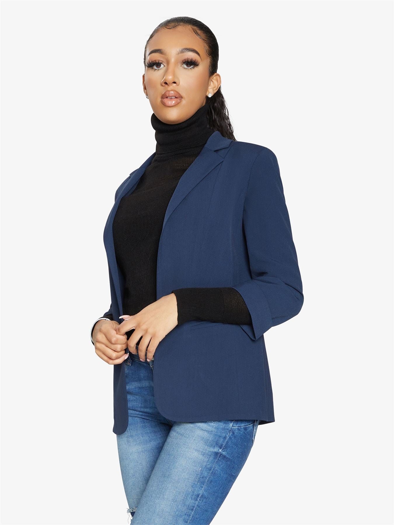 Rose Eleusis Edge to Edge Blazer, stylish tailored jacket with clean lines and structured fit, perfect for formal or smart casual wear.