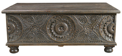 49" Black Solid Wood Distressed Lift Top Coffee Table