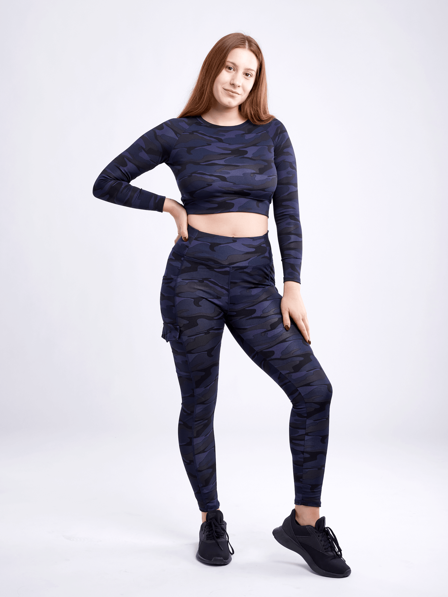 Black Lavender JupiterGear long-sleeve crop top for activewear, shown in black with fitted design and athletic style.