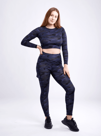 Black Lavender JupiterGear long-sleeve crop top for activewear, shown in black with fitted design and athletic style.