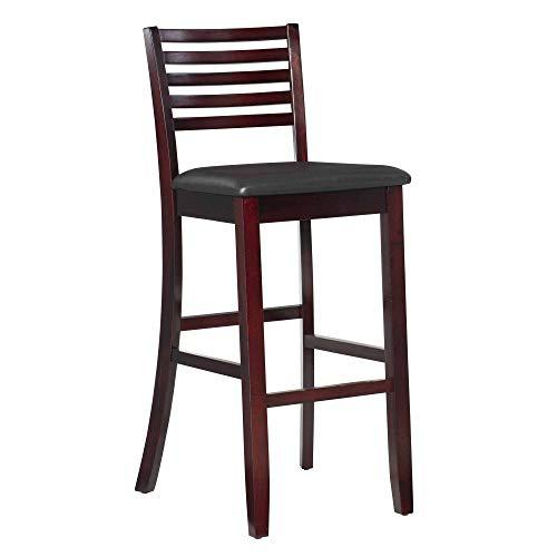 Start2Finish Triena 30-inch ladder bar stool with wooden seat and metal frame, shown from a side angle in a modern kitchen setting.