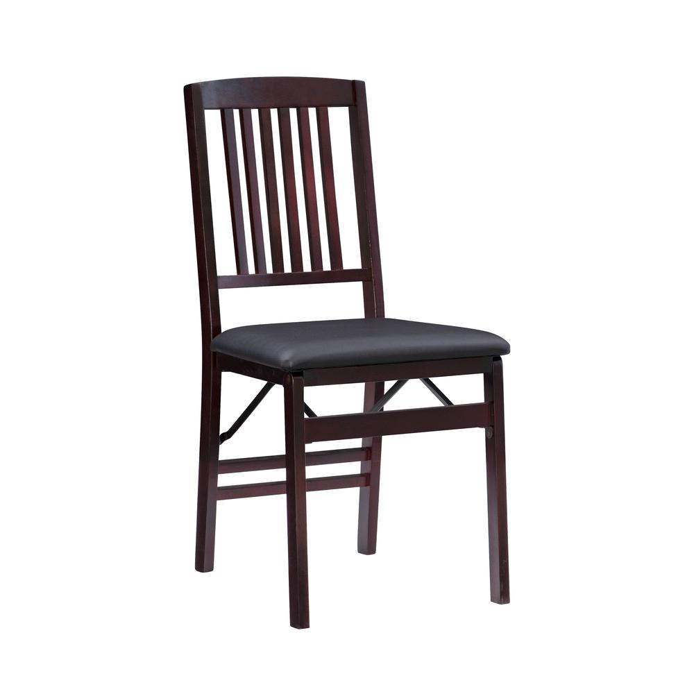 Two Triena 18-inch mission back folding chairs by Start2Finish, featuring wooden frames and fabric seats, set against a plain background.
