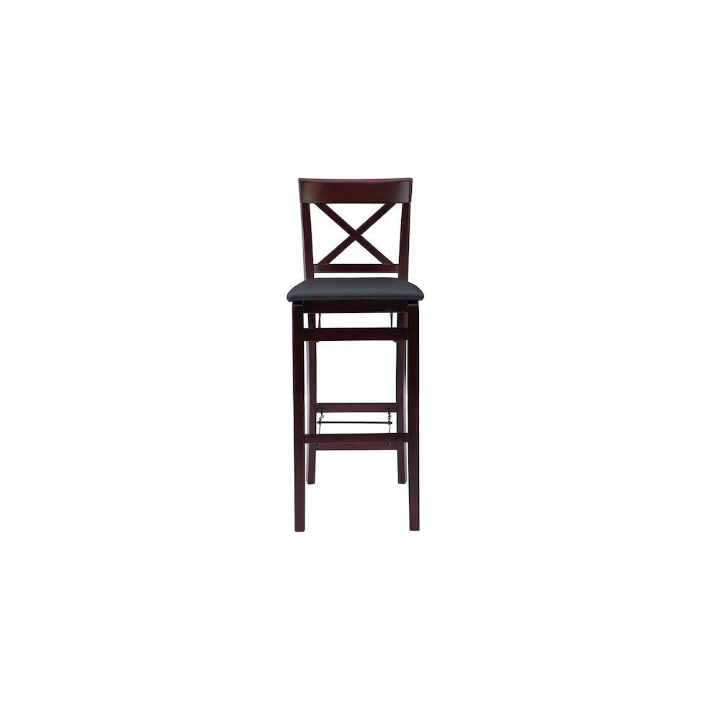 Start2Finish Triena 30-inch back foldable bar stool with X-style backrest, wooden seat, and metal frame for versatile furniture use.