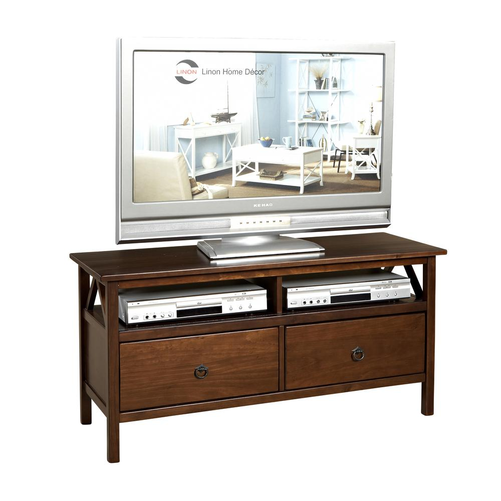 Start2Finish Titian TV stand with open shelving and storage compartments, made of wood with a sleek modern design.