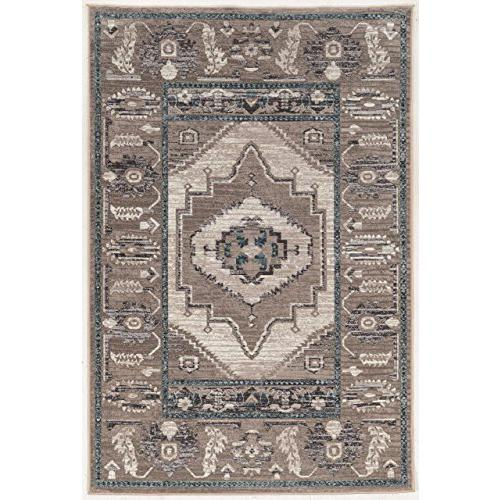 Vintage Start2Finish serape rug in grey and blue with 5x7.6 feet size, showcasing a traditional woven pattern and vibrant colors.