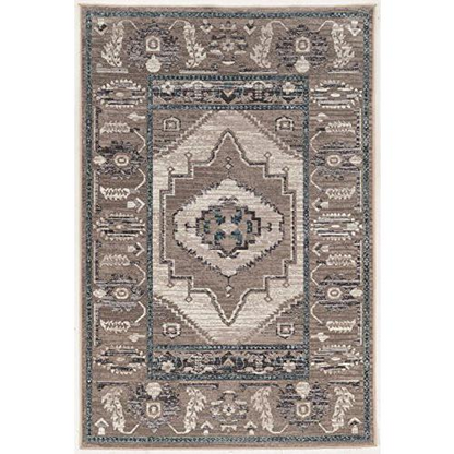 Vintage Start2Finish serape rug in grey and blue with 5x7.6 feet size, showcasing a traditional woven pattern and vibrant colors.