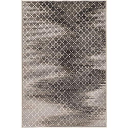 Grey and black zigzag patterned rug by Start2Finish, Evolution TrellisZigZag 5x7.6, with geometric design and textured surface.
