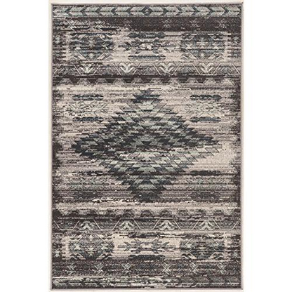Vintage Aztek grey and charcoal 5x7.6 rug by Start2Finish with intricate geometric patterns on soft woven fabric