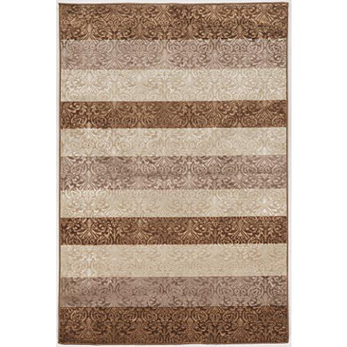 Start2Finish Evolution DamaskStripe beige and brown 5x7.6 rug with intricate damask and stripe pattern on soft woven fabric.