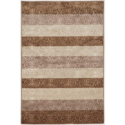 Start2Finish Evolution DamaskStripe beige and brown 5x7.6 rug with intricate damask and stripe pattern on soft woven fabric.
