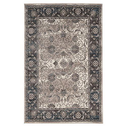 Vintage Isfahan grey and charcoal 5x7.6 rug by Start2Finish with intricate Persian-inspired patterns and detailed fringed edges.