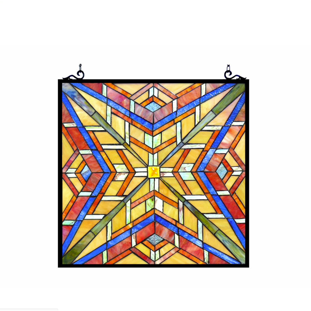Start2Finish PRIME Tiffany-glass window panel, 24-inch home decor with colorful stained glass design, showcasing intricate craftsmanship.