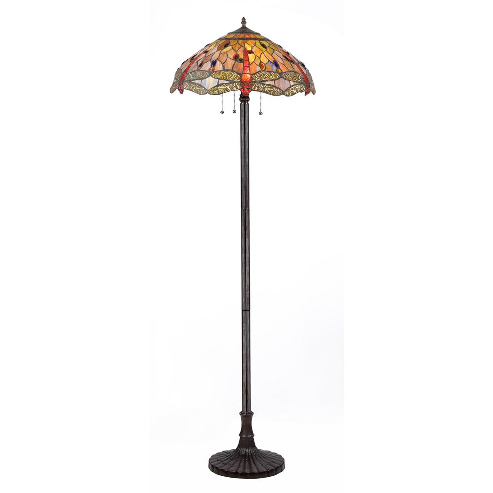 Start2Finish Anisoptera Purity Tiffany-style 3-light dragonfly floor lamp with 18-inch stained glass shade, elegant lighting fixture.