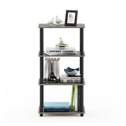 Furinno Turn-N-Tube 4-Tier Storage Shelf in French Oak Grey and Black, versatile furniture with no tools needed, by Start2Finish.