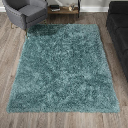 Start2Finish Impact IA100 teal 8x10 rug with intricate pattern, soft texture, ideal for living rooms or bedrooms.