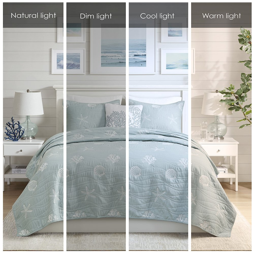 Start2Finish 4-piece cotton reversible embroidered quilt bedding set with matching throw pillow, showcasing detailed embroidery and soft fabric.
