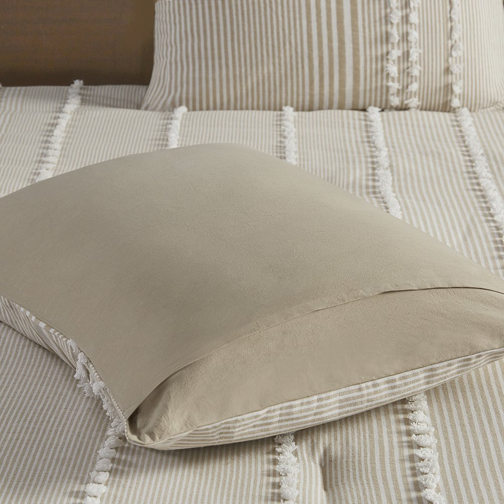 Start2Finish 3-piece cotton yarn-dyed comforter bedding set with matching pillow shams on a bed with white linens.