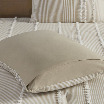 Start2Finish 3-piece cotton yarn-dyed comforter bedding set with matching pillow shams on a bed with white linens.