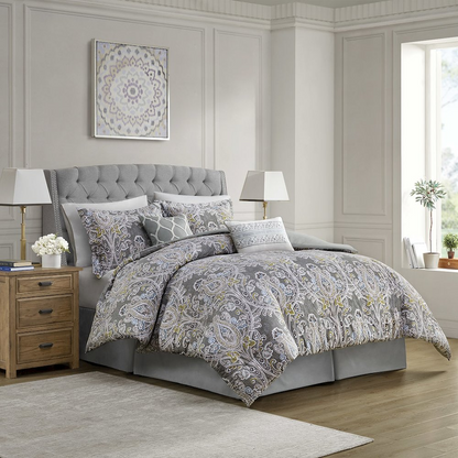 Start2Finish 6-piece cotton comforter bedding set with matching pillow shams and decorative pillows on a neatly made bed.