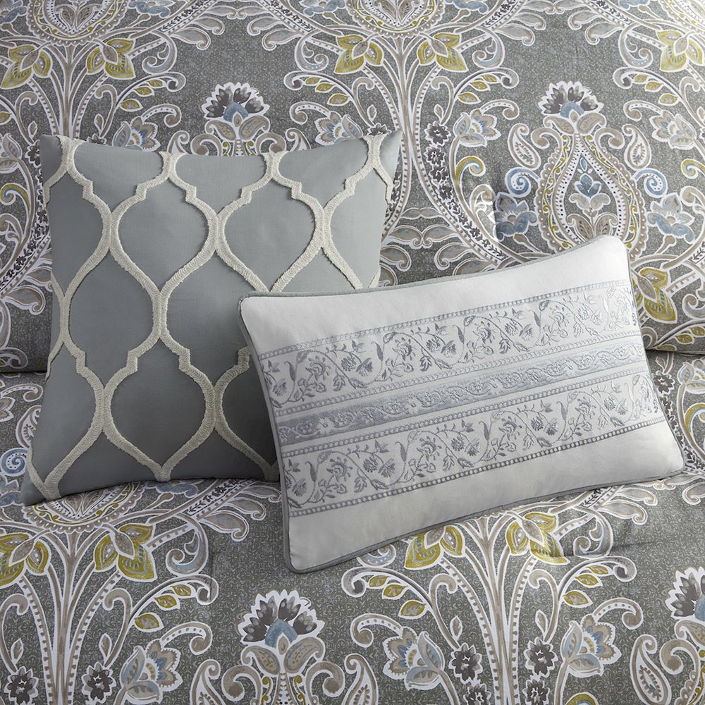 Start2Finish 6-piece cotton comforter bedding set with matching pillow shams and decorative pillows on a neatly made bed.