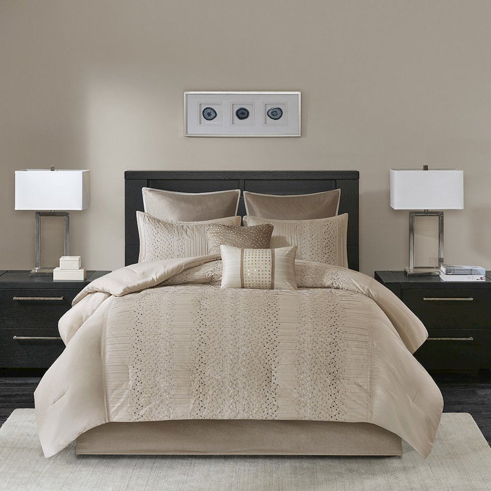 Start2Finish 8-piece embroidered comforter bedding set with detailed floral embroidery and matching pillow shams on soft fabric.